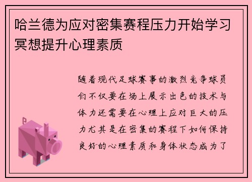 哈兰德为应对密集赛程压力开始学习冥想提升心理素质